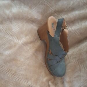 Kork-Ease Charcoal and Tan Wedge Sandals